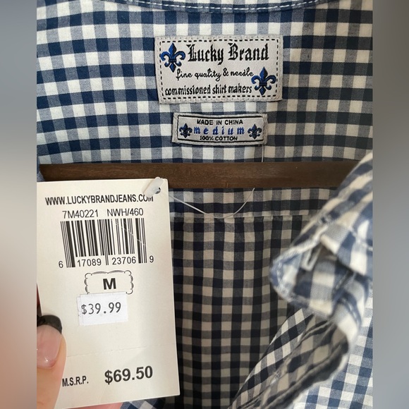 Lucky Brand M Blue White Check Button Down Shirt Too - Picture 6 of 9